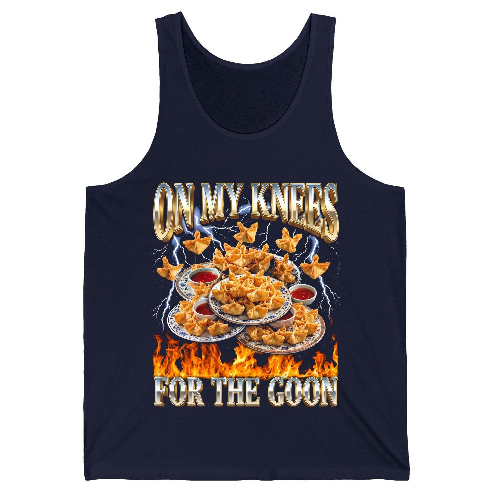 On My Knees for the Goon crab rangoon Tank Top Navy product mockup