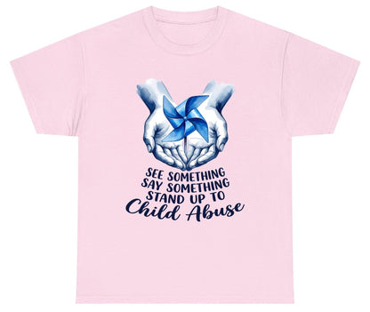 SEE Something SAY Something STAND UP TO Child Abuse Youth T-Shirt - product mockup - Light Pink