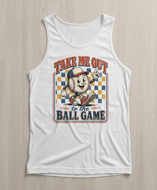 Take Me Out to the Ball Game Retro Baseball Tank Top - product mockup - White