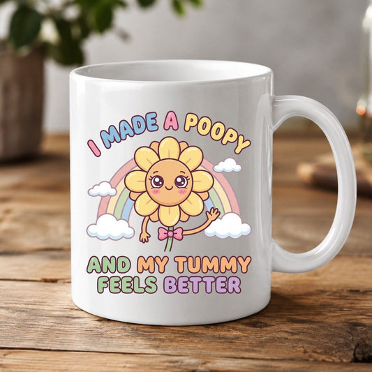 I Made a Poopy and My Tummy Feels Better potty training humor White Mug White product mockup