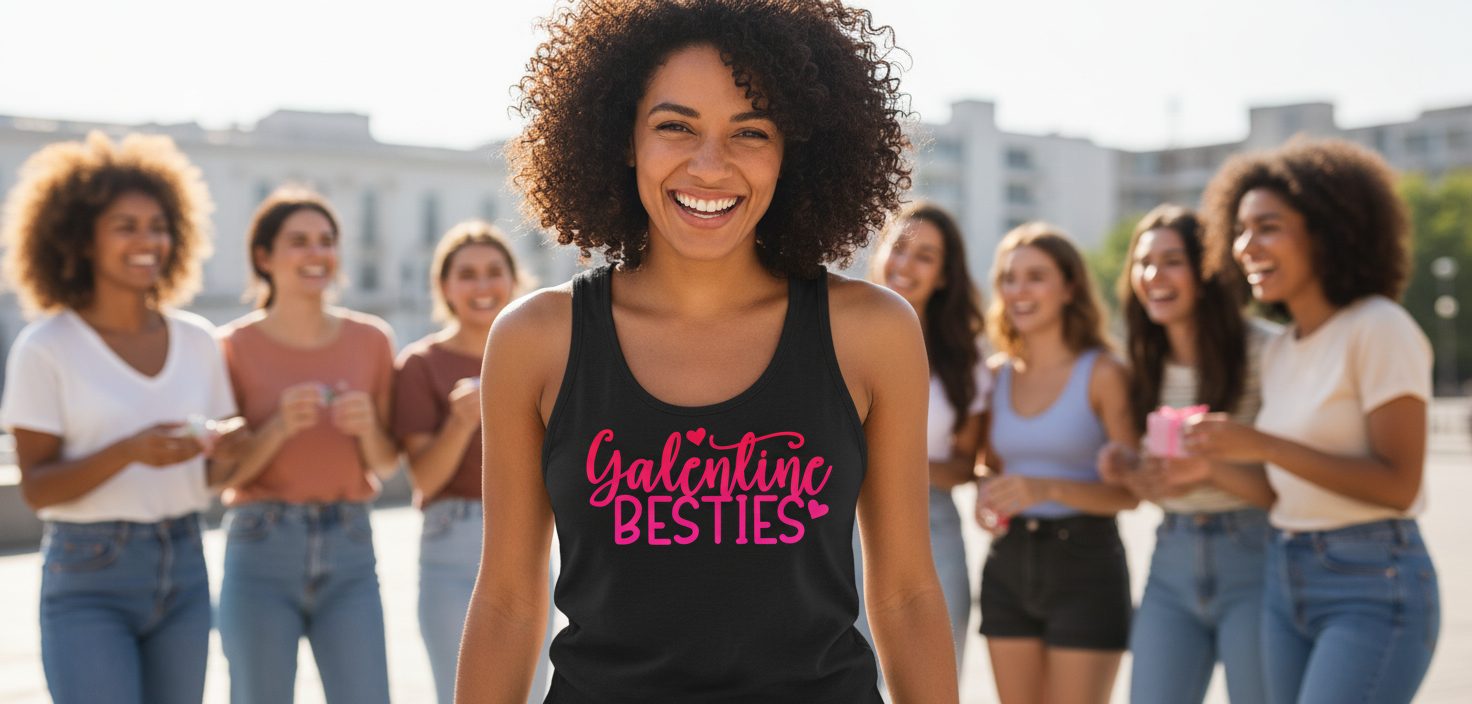 Galentine Besties galentine's day Tank Top Black lifestyle mockup