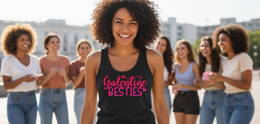 Galentine Besties galentine's day Tank Top Black lifestyle mockup