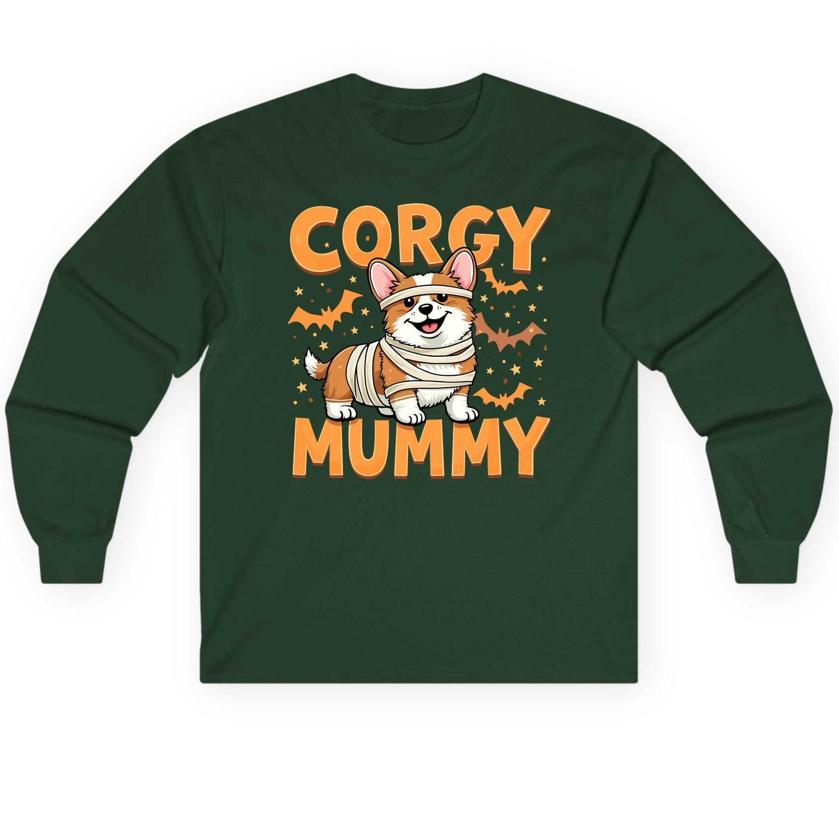 Corgy Mummy corgi Long Sleeve Tee Forest Green product mockup