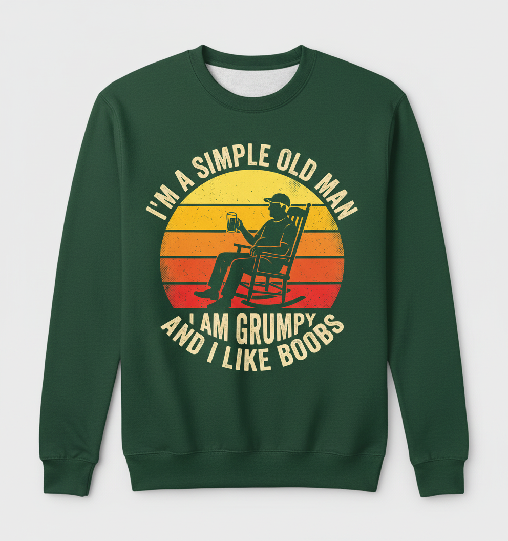 Simple Old Man Grumpy Funny Retro Sunset Sweatshirt - Forest Green