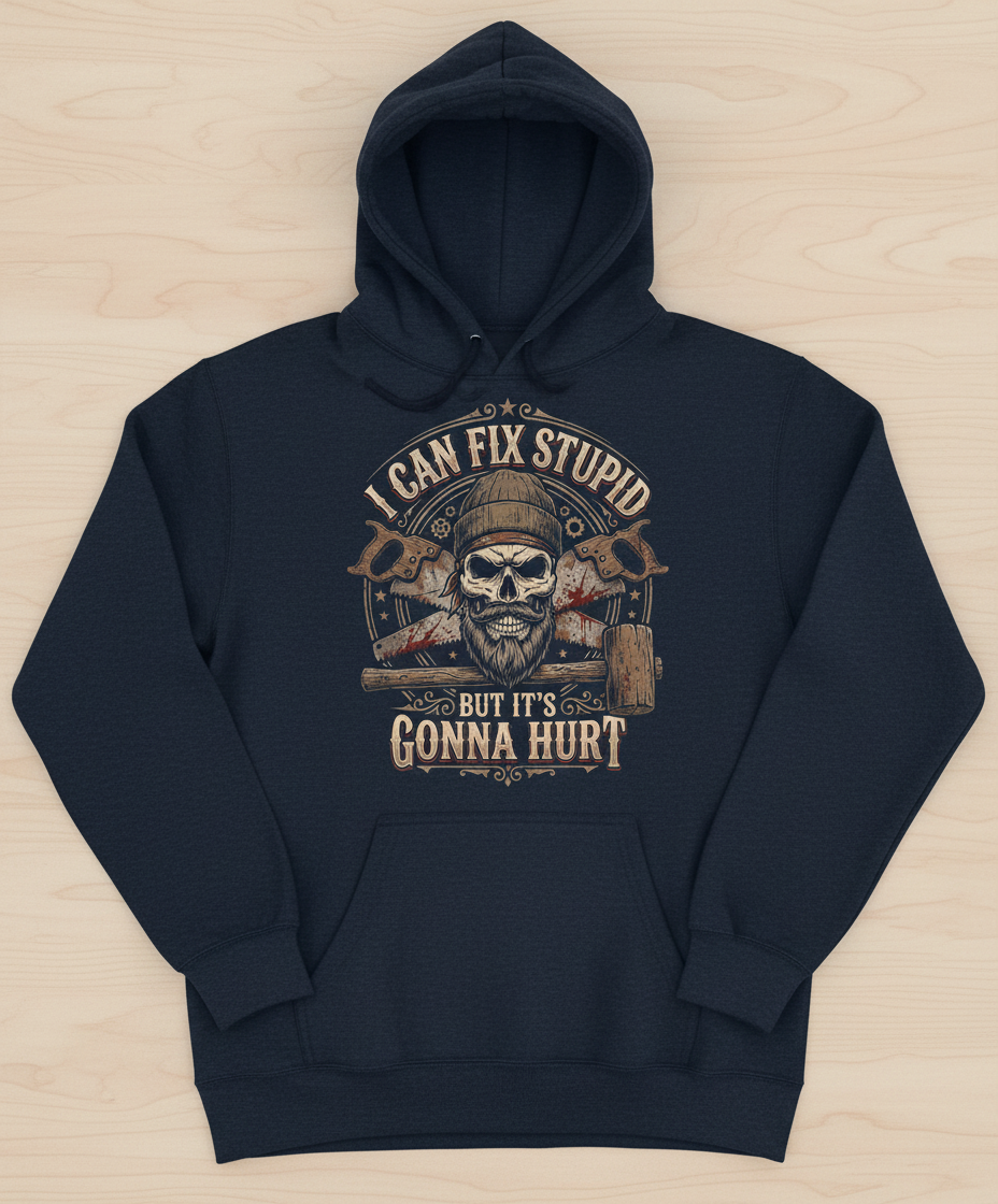 I Can Fix Stupid But It's Gonna Hurt Skull and Saws Hoodie - Navy
