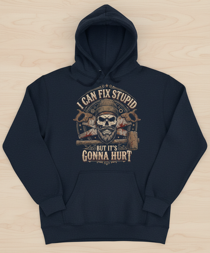I Can Fix Stupid But It's Gonna Hurt Skull and Saws Hoodie - Navy