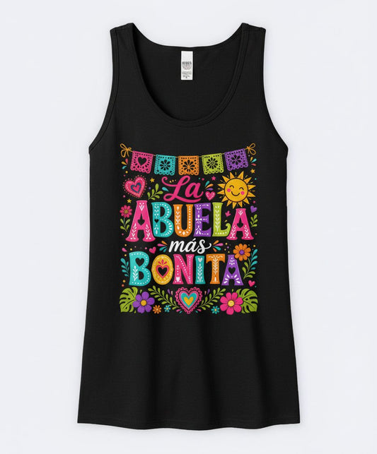 La Abuela Más Bonita Spanish Grandma Tank Top - product mockup - Black