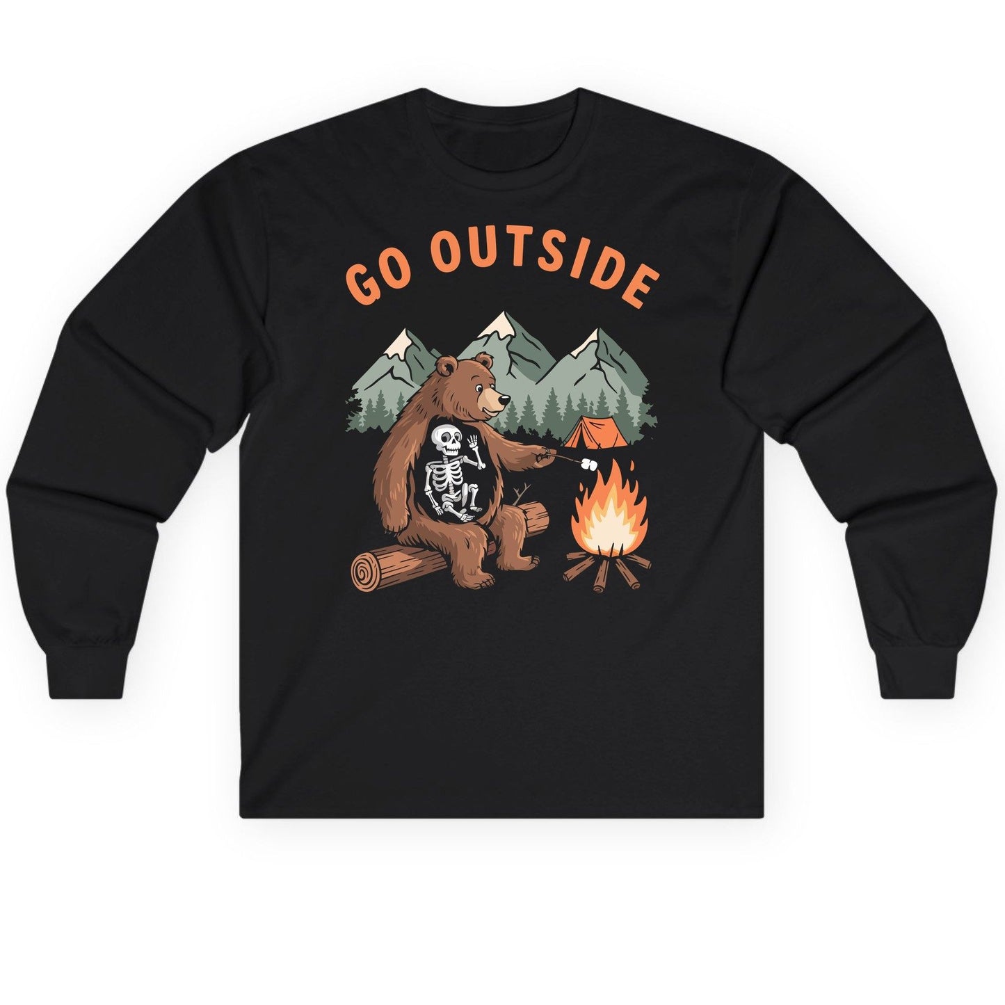 Go Outside funny bear Long Sleeve Tee Black product mockup