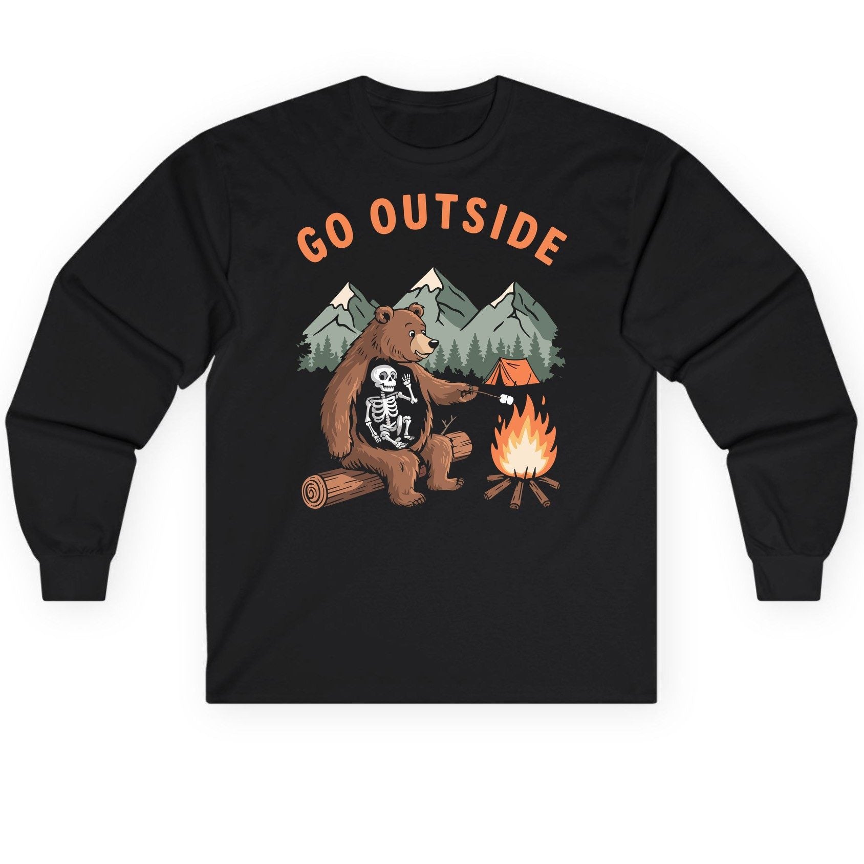 Go Outside funny bear Long Sleeve Tee Black product mockup