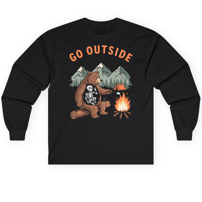 Go Outside funny bear Long Sleeve Tee Black product mockup