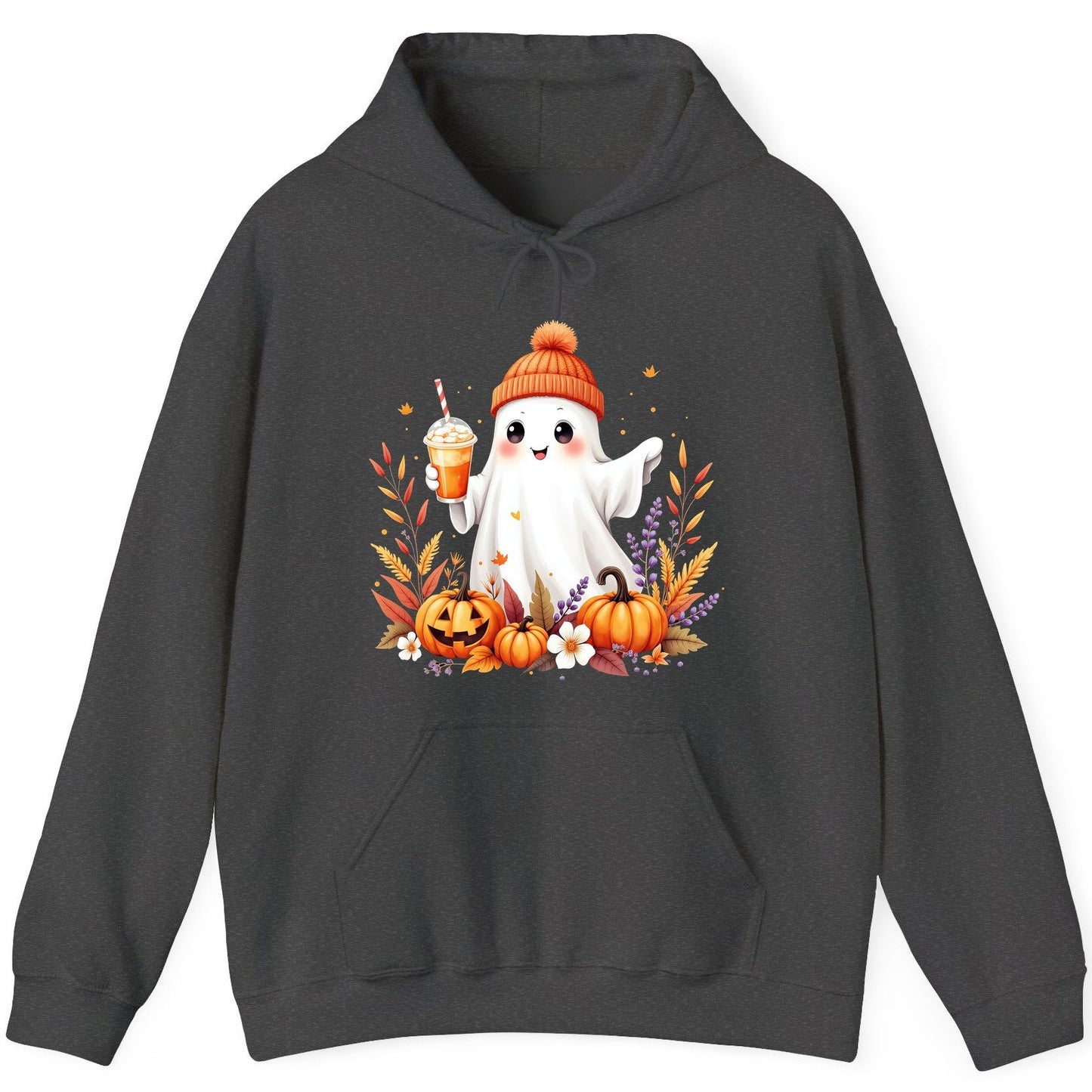 Cute Ghost Pumpkin Spice Latte cute Halloween ghost Hoodie Dark Heather product mockup
