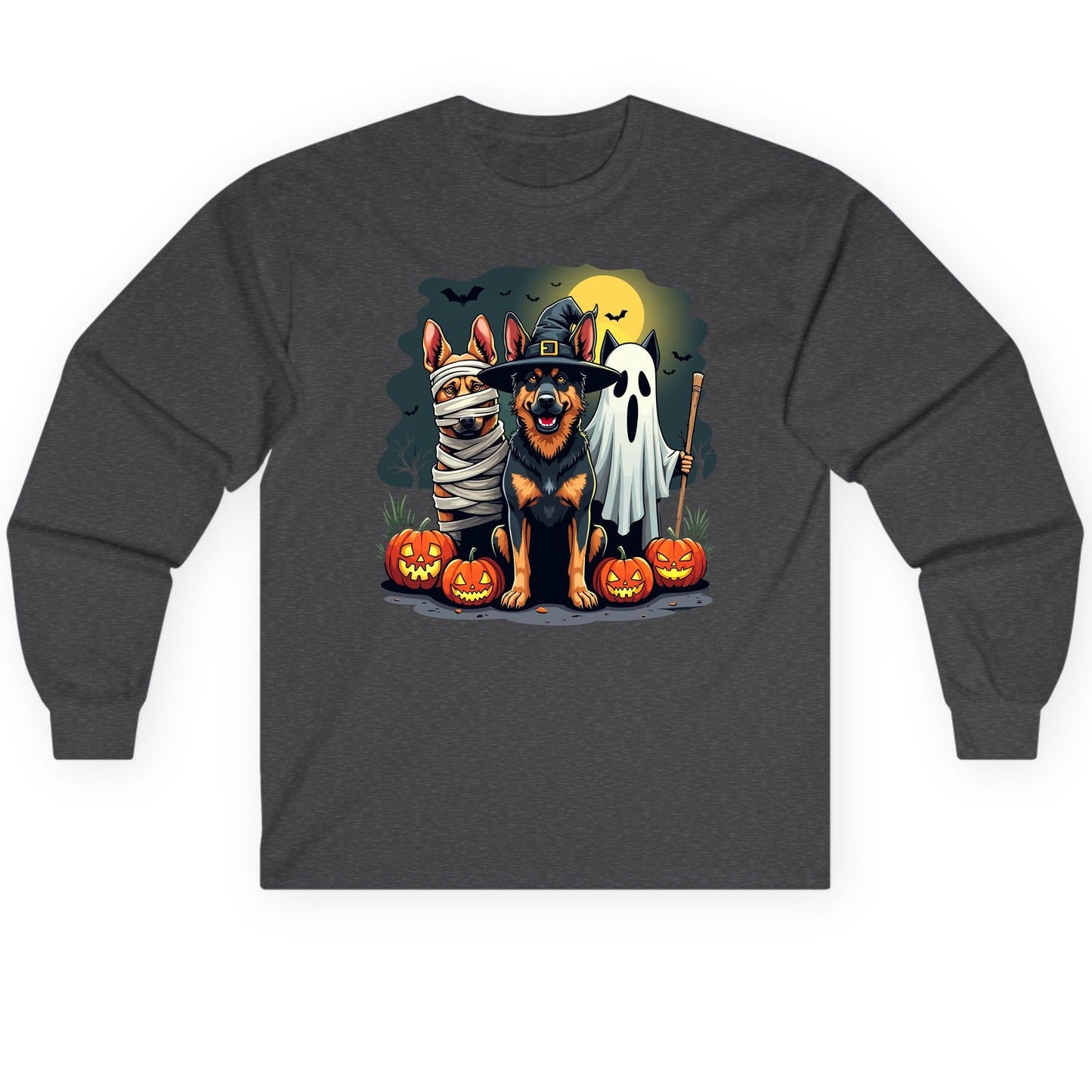 Halloween Dogs in Costumes Halloween dogs Long Sleeve Tee Dark Heather product mockup