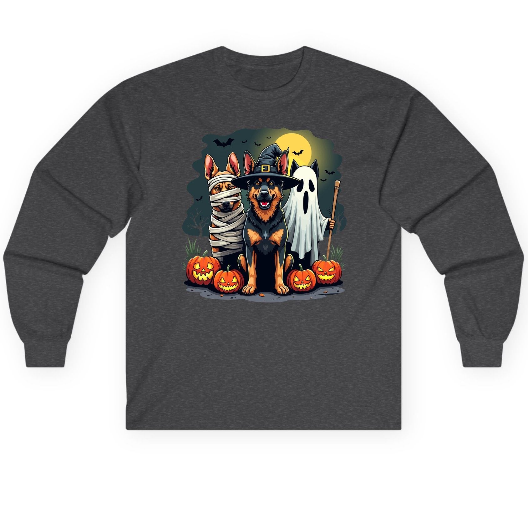 Halloween Dogs in Costumes Halloween dogs Long Sleeve Tee Dark Heather product mockup
