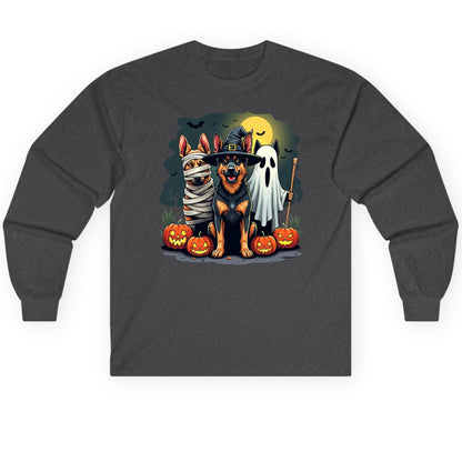 Halloween Dogs in Costumes Halloween dogs Long Sleeve Tee Dark Heather product mockup