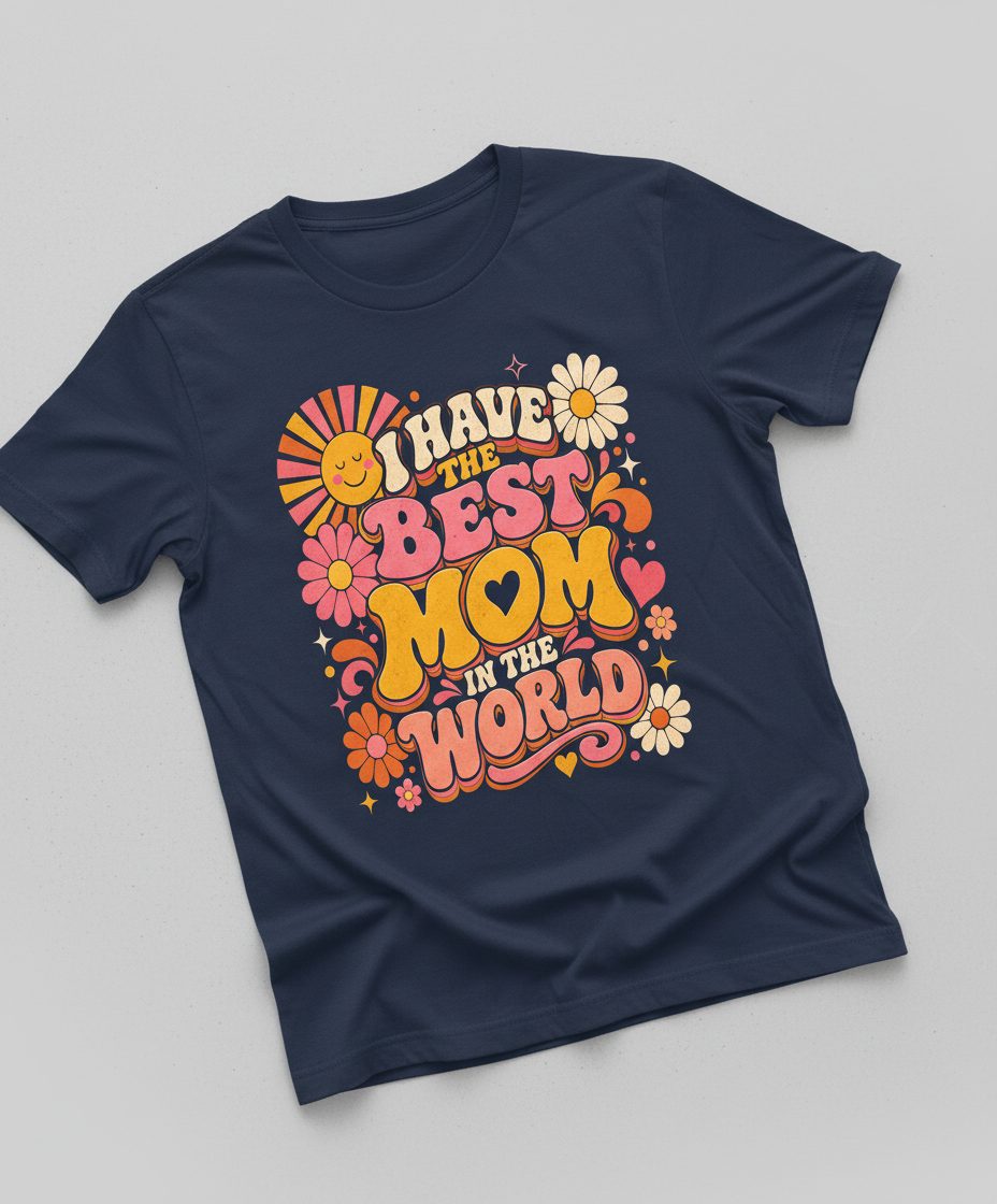 I HAVE THE BEST MOM IN THE WORLD Retro Mother's Day T-Shirt - product mockup - Navy