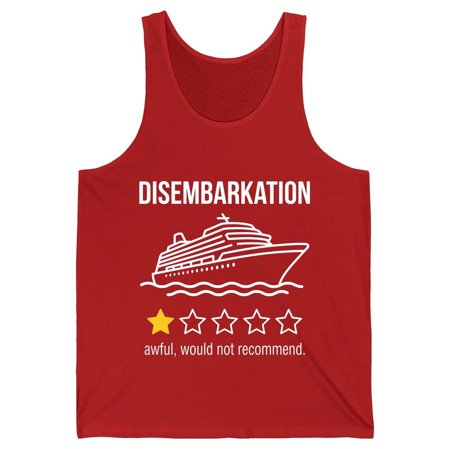 Disembarkation Awful, Would Not Recommend cruise ship humor Tank Top Red product mockup