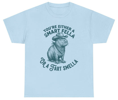You're Either a Smart Fella or a Fart Smella capybara Youth T-Shirt Light Blue product mockup