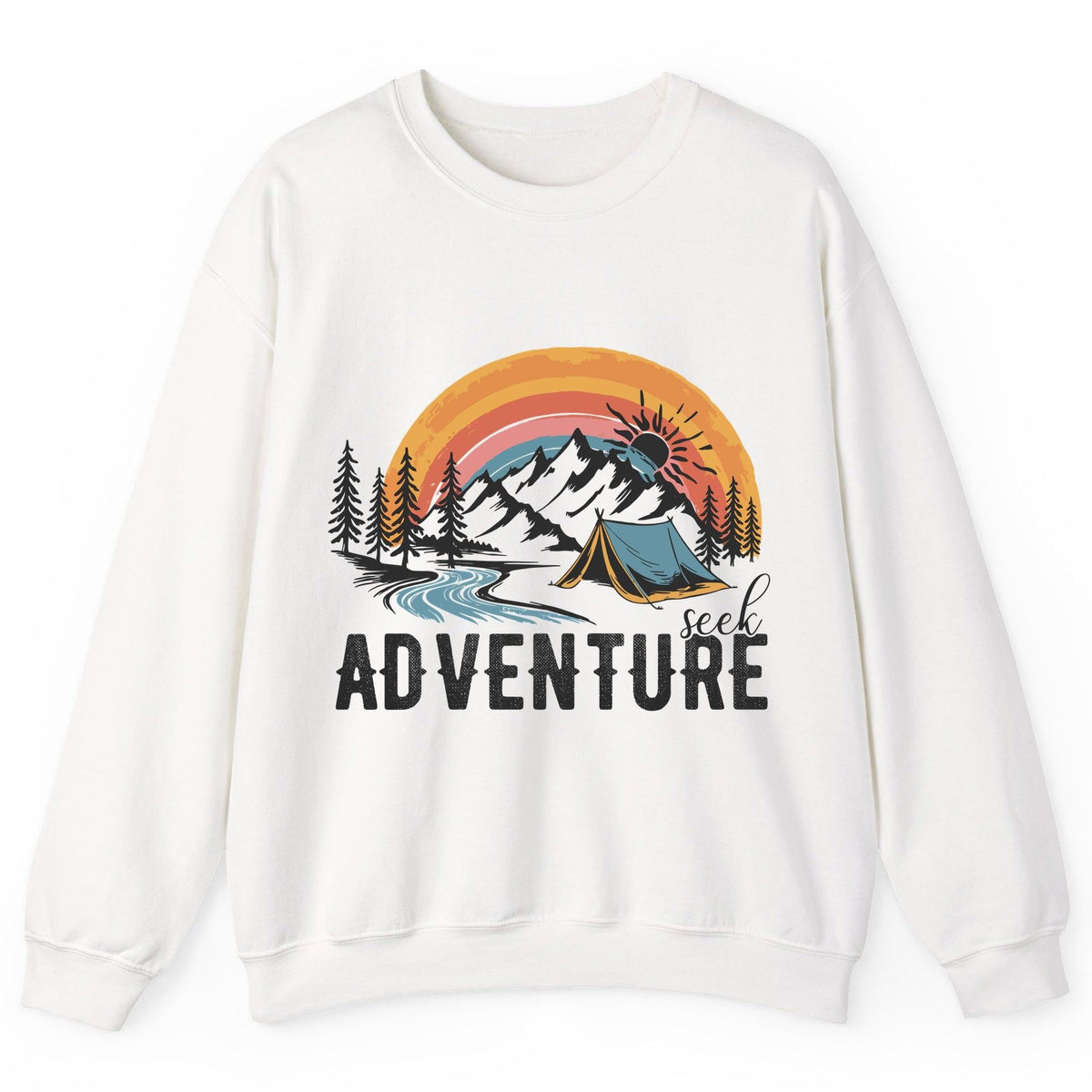 Seek Adventure camping Sweatshirt White product mockup