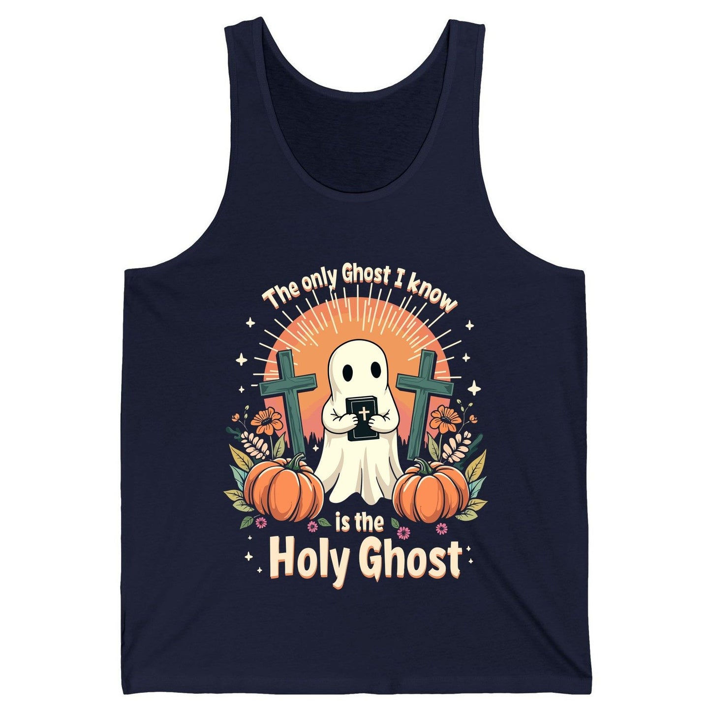 The Only Ghost I Know Is the Holy Ghost christian Halloween Tank Top Navy product mockup