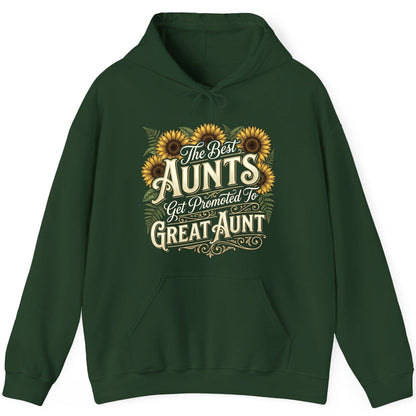 The Best AUNTS Get Promoted to GREAT AUNT Retro Hoodie - product mockup - Forest Green