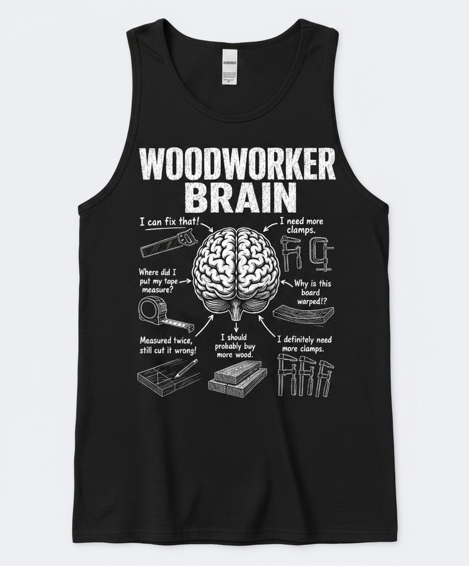 Woodworker Brain Funny Woodworking Tank Top - product mockup - Black