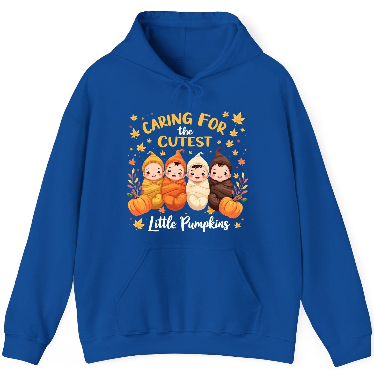Caring for the Cutest Little Pumpkins swaddled babies Hoodie Royal product mockup