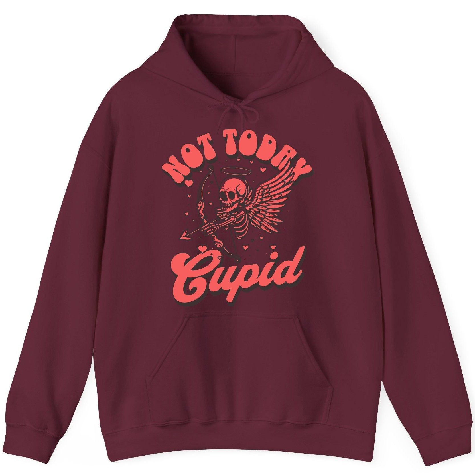 Not Today Cupid skeletal cupid Hoodie Maroon product mockup