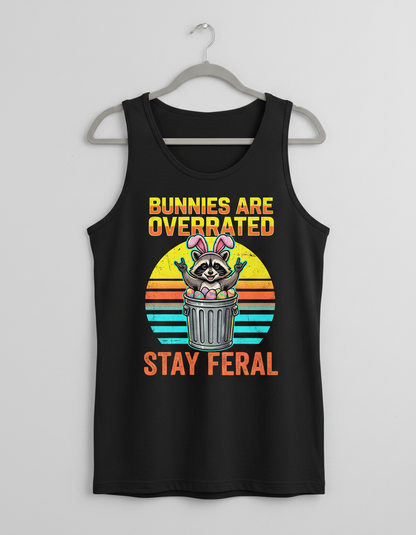 Bunnies Are Overrated Stay Feral Raccoon Tank Top - Black