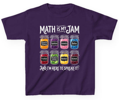 Math Is My Jam and I'm Here to Spread It! mathematics Youth T-Shirt Purple product mockup
