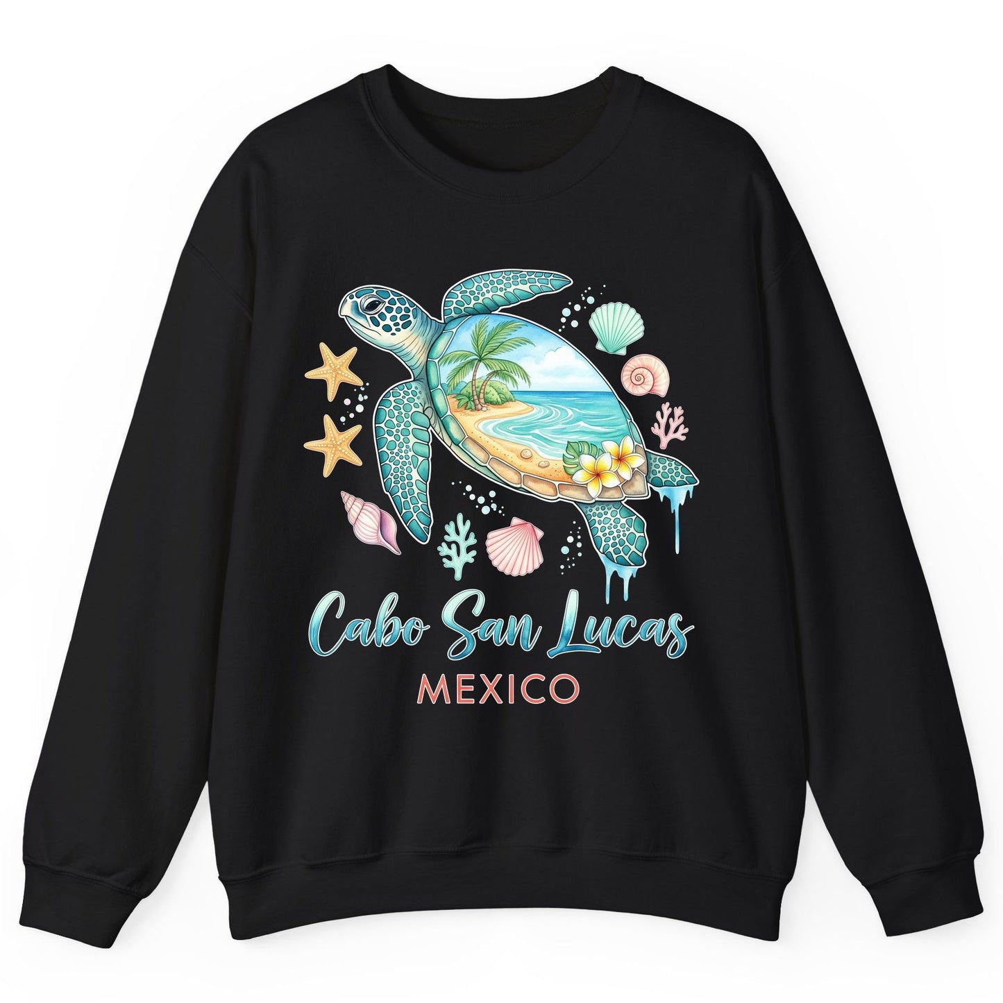 Cabo San Lucas Mexico sea turtle Sweatshirt Black product mockup