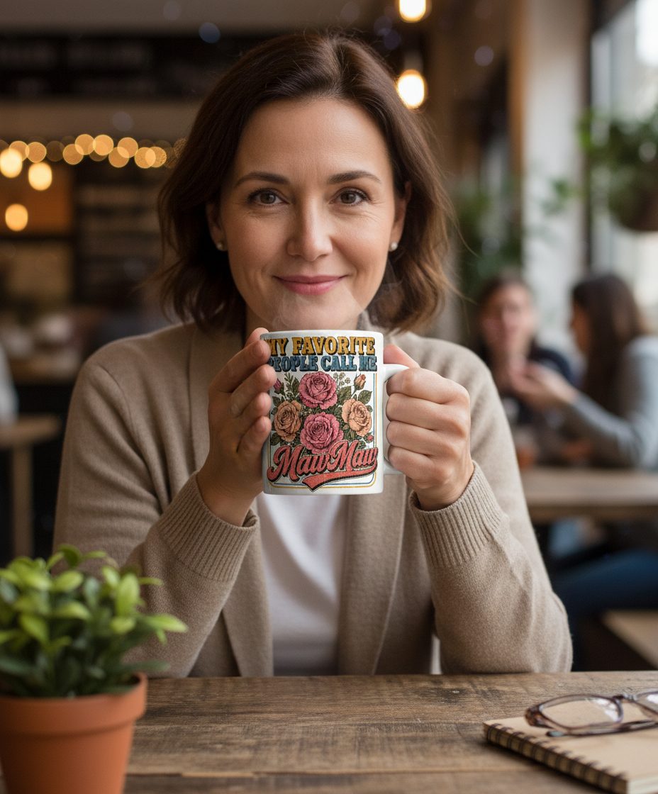 My Favorite People Call Me Maw-Maw Retro Grandma White Mug - lifestyle model mockup - White