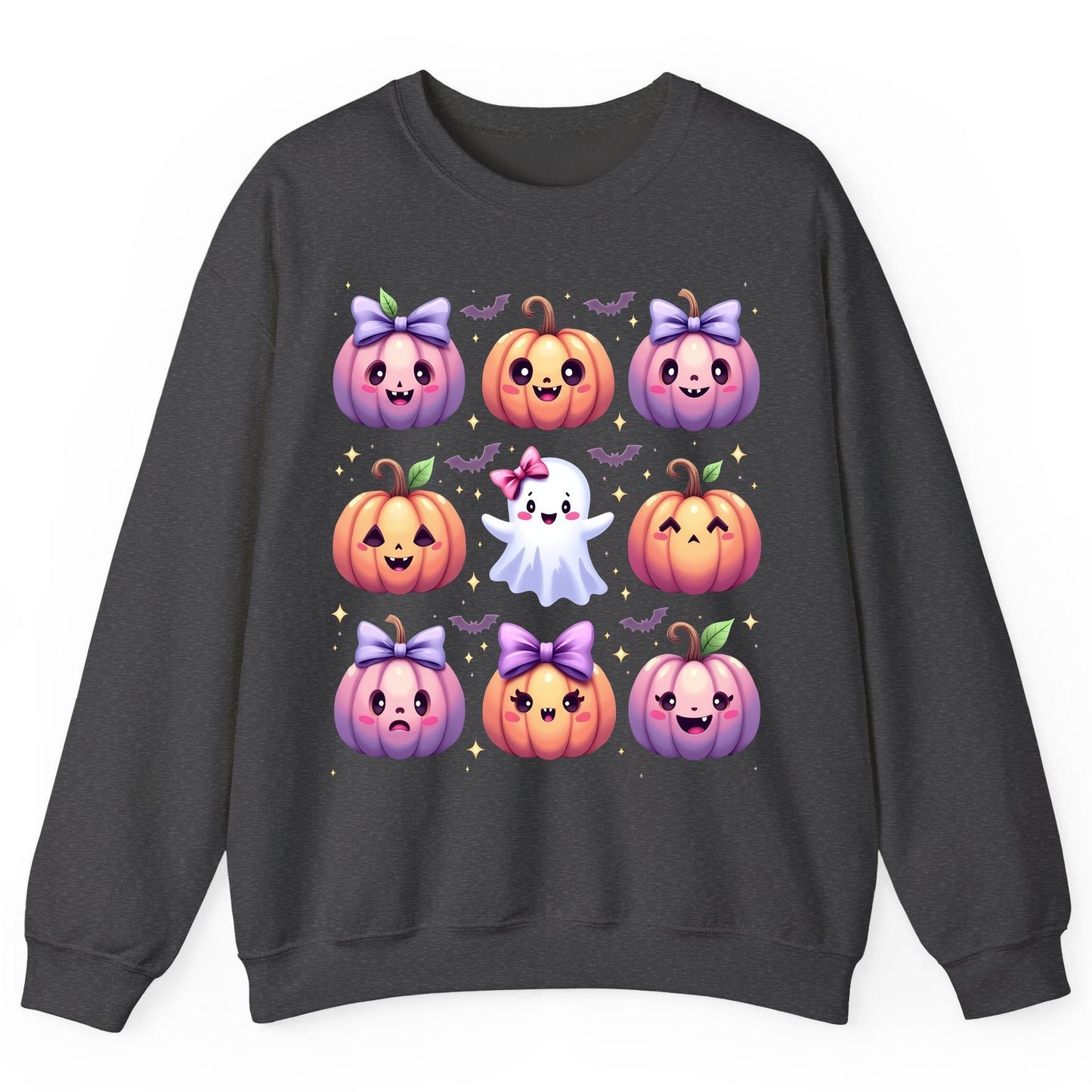 Kawaii Halloween Pumpkins kawaii Halloween Sweatshirt Dark Heather product mockup