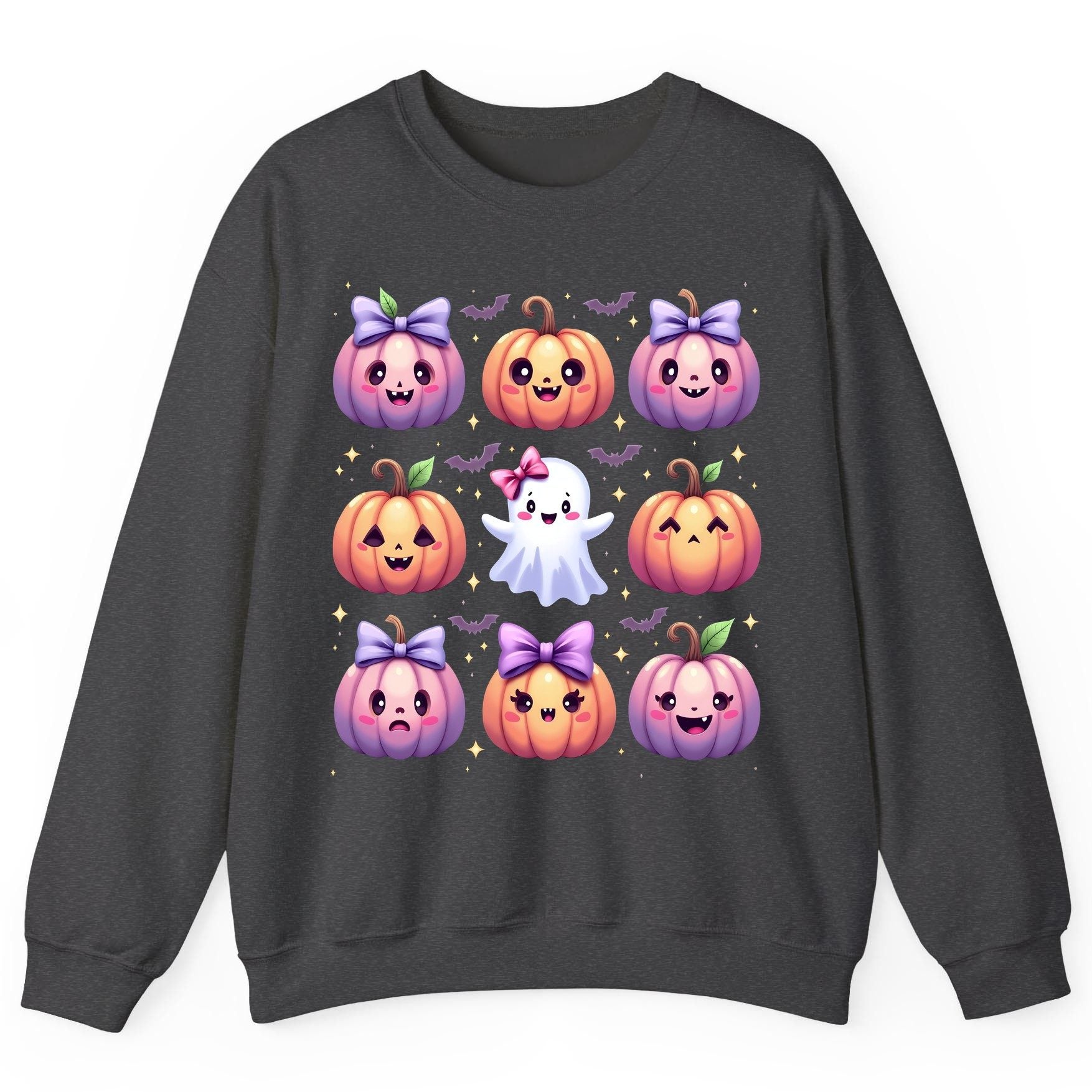 Kawaii Halloween Pumpkins kawaii Halloween Sweatshirt Dark Heather product mockup