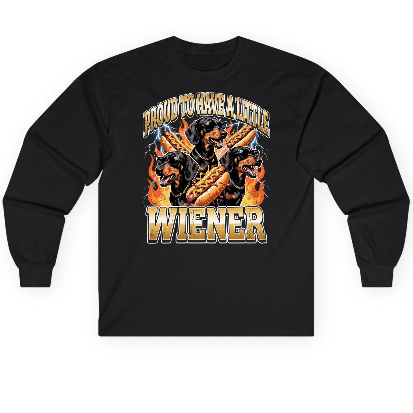 Proud to Have a Little Wiener dachshund Long Sleeve Tee Black product mockup