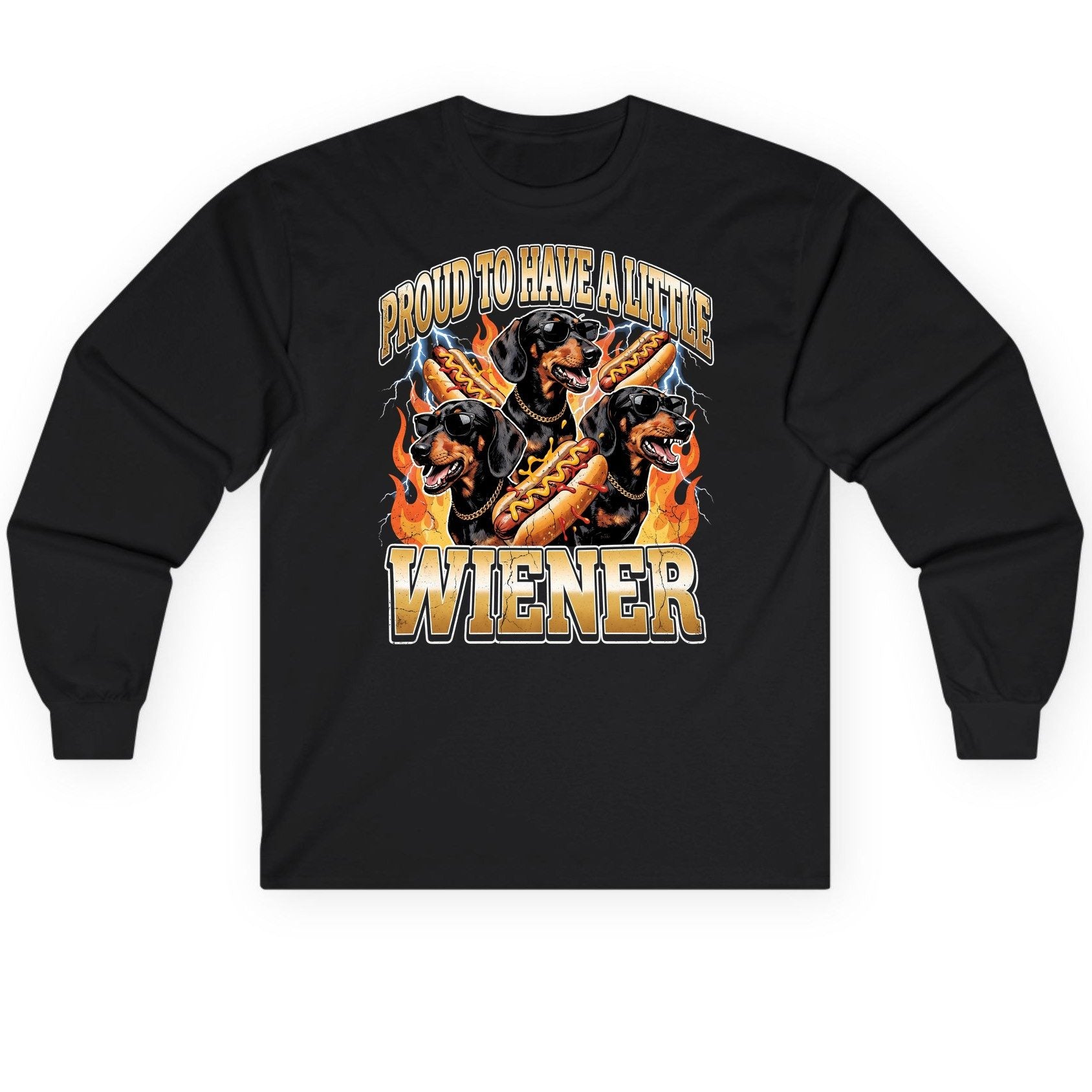 Proud to Have a Little Wiener dachshund Long Sleeve Tee Black product mockup