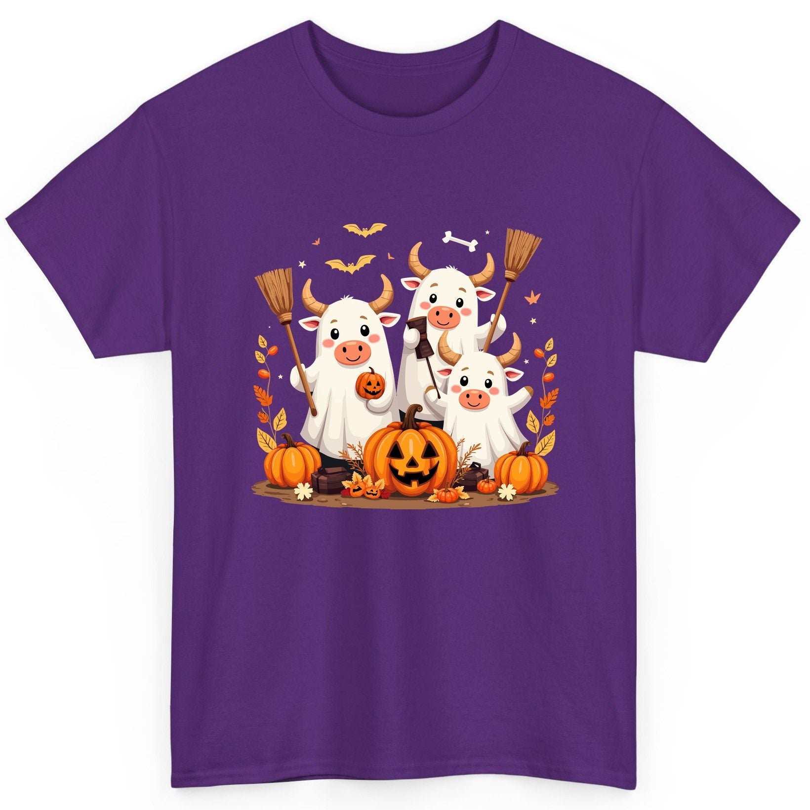 Cute Ghost Cows Halloween cows T-Shirt Purple product mockup