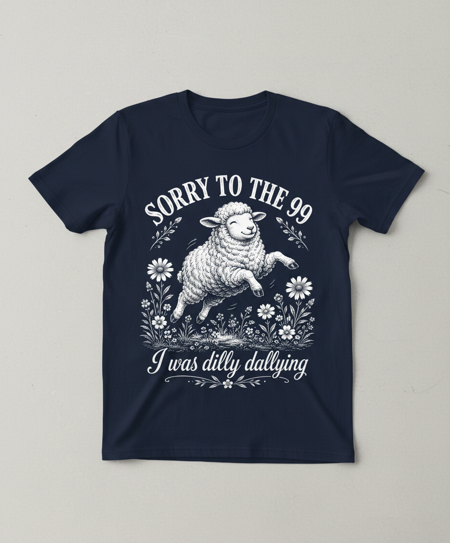 Dilly Dallying Lost Sheep Christian Humor Design T-Shirt - Navy