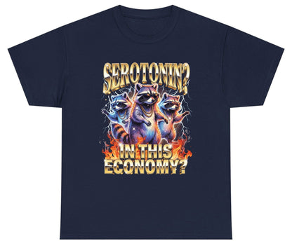 Serotonin in This Economy? raccoon Youth T-Shirt Navy product mockup