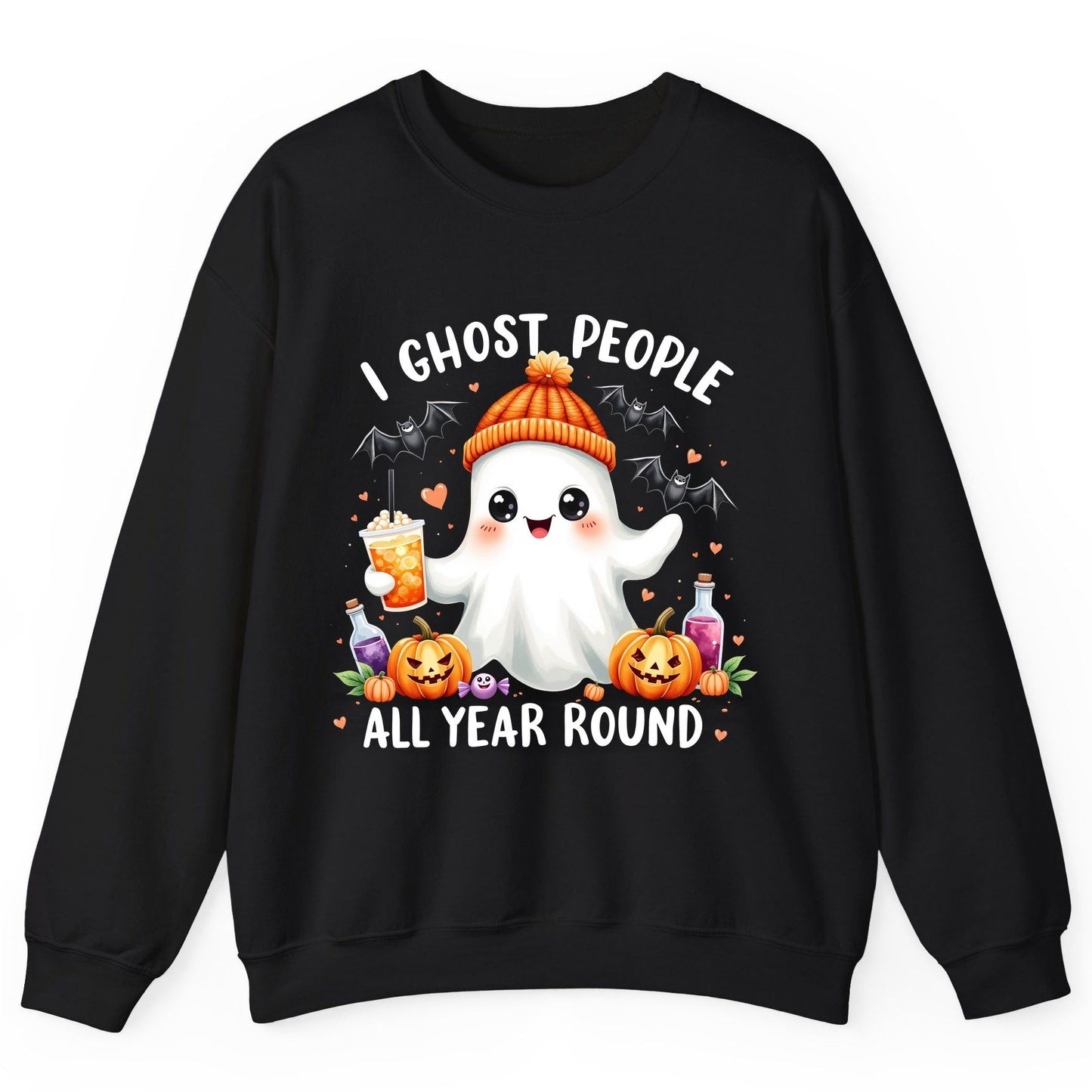 I Ghost People All Year Round cute ghost Sweatshirt Black product mockup