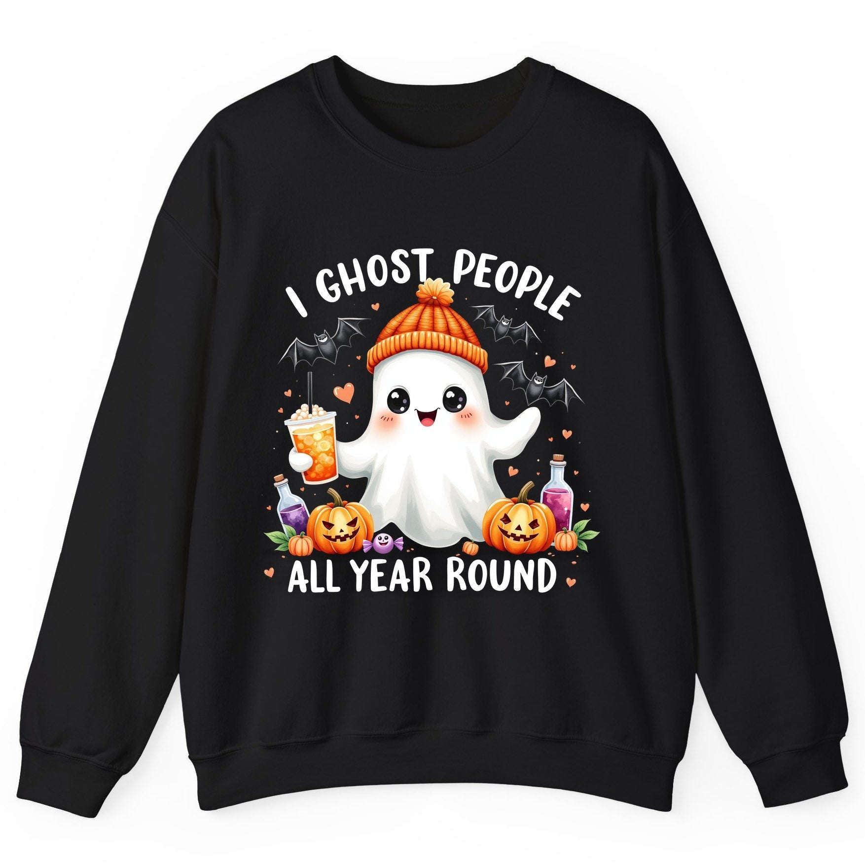 I Ghost People All Year Round cute ghost Sweatshirt Black product mockup
