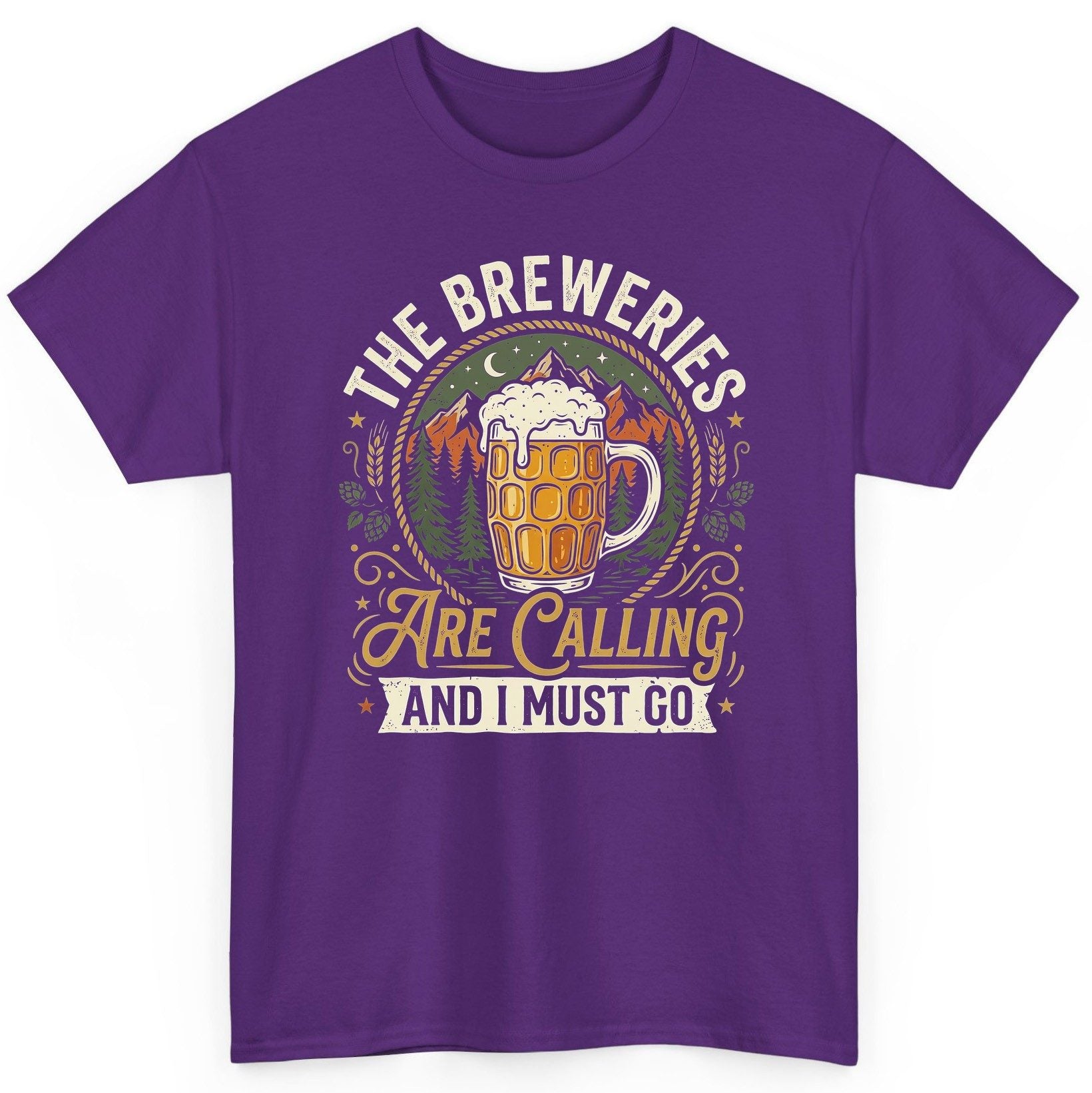 The Breweries Are Calling and I Must Go Funny Craft Beer T-Shirt - product mockup - Purple