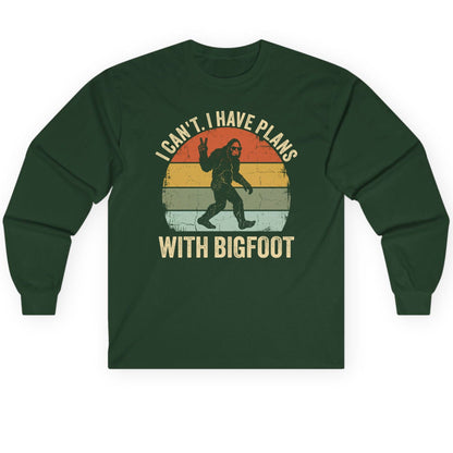 I Can't I Have Plans with Bigfoot bigfoot Long Sleeve Tee Forest Green product mockup