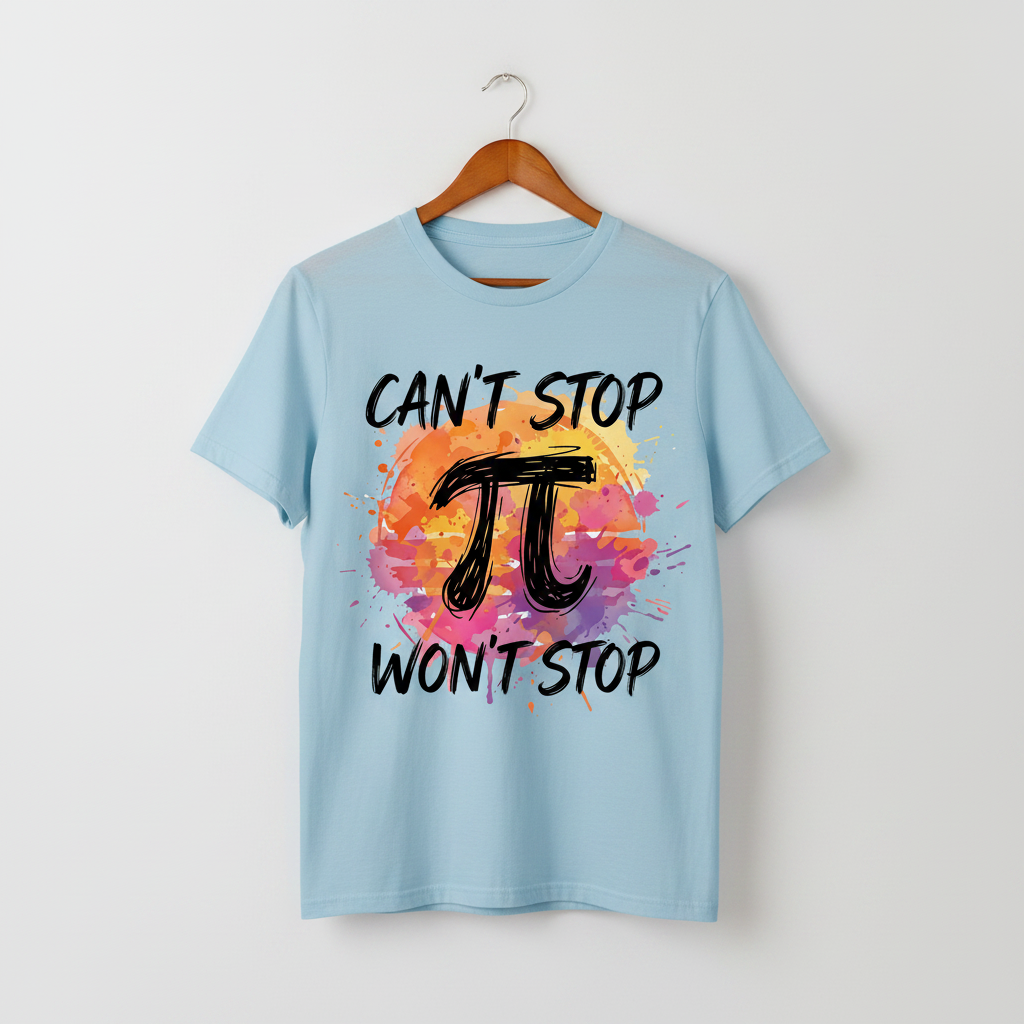 Can't Stop Won't Stop Pi Symbol Math Pun T-Shirt - Light Blue