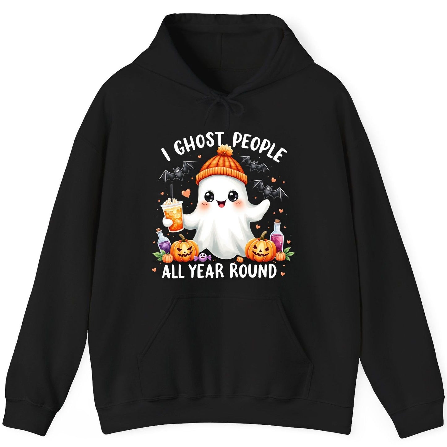 I Ghost People All Year Round cute ghost Hoodie Black product mockup