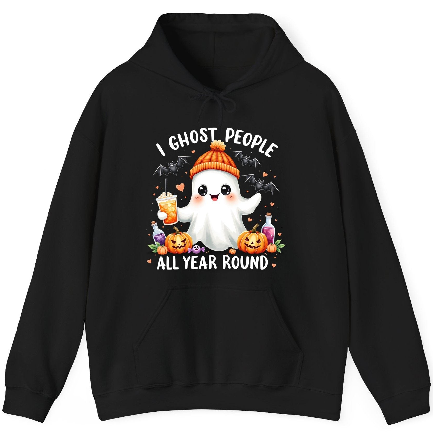 I Ghost People All Year Round cute ghost Hoodie Black product mockup