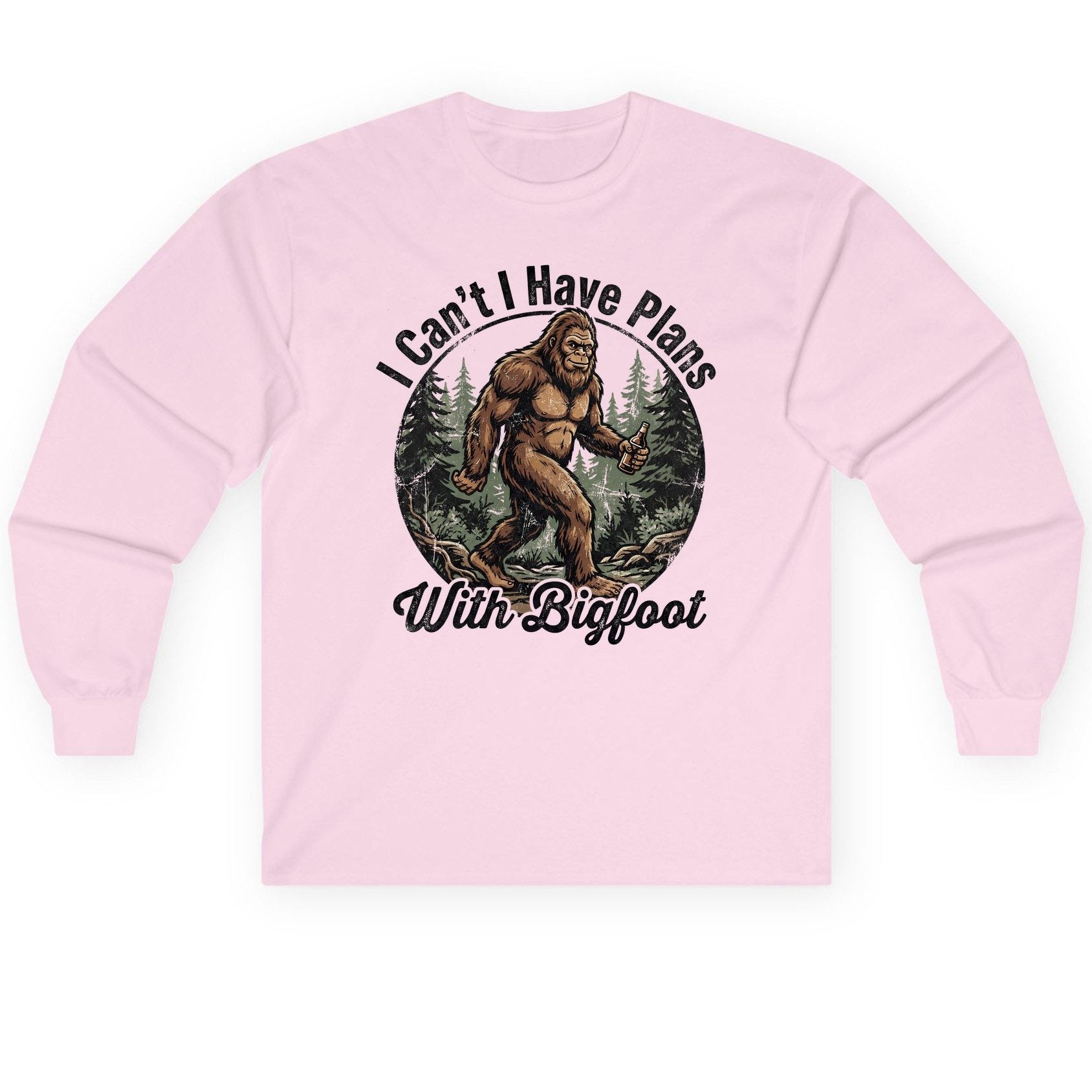 I Can't I Have Plans with Bigfoot bigfoot Long Sleeve Tee Light Pink product mockup