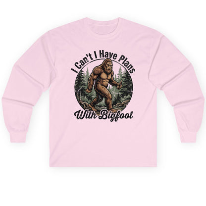 I Can't I Have Plans with Bigfoot bigfoot Long Sleeve Tee Light Pink product mockup