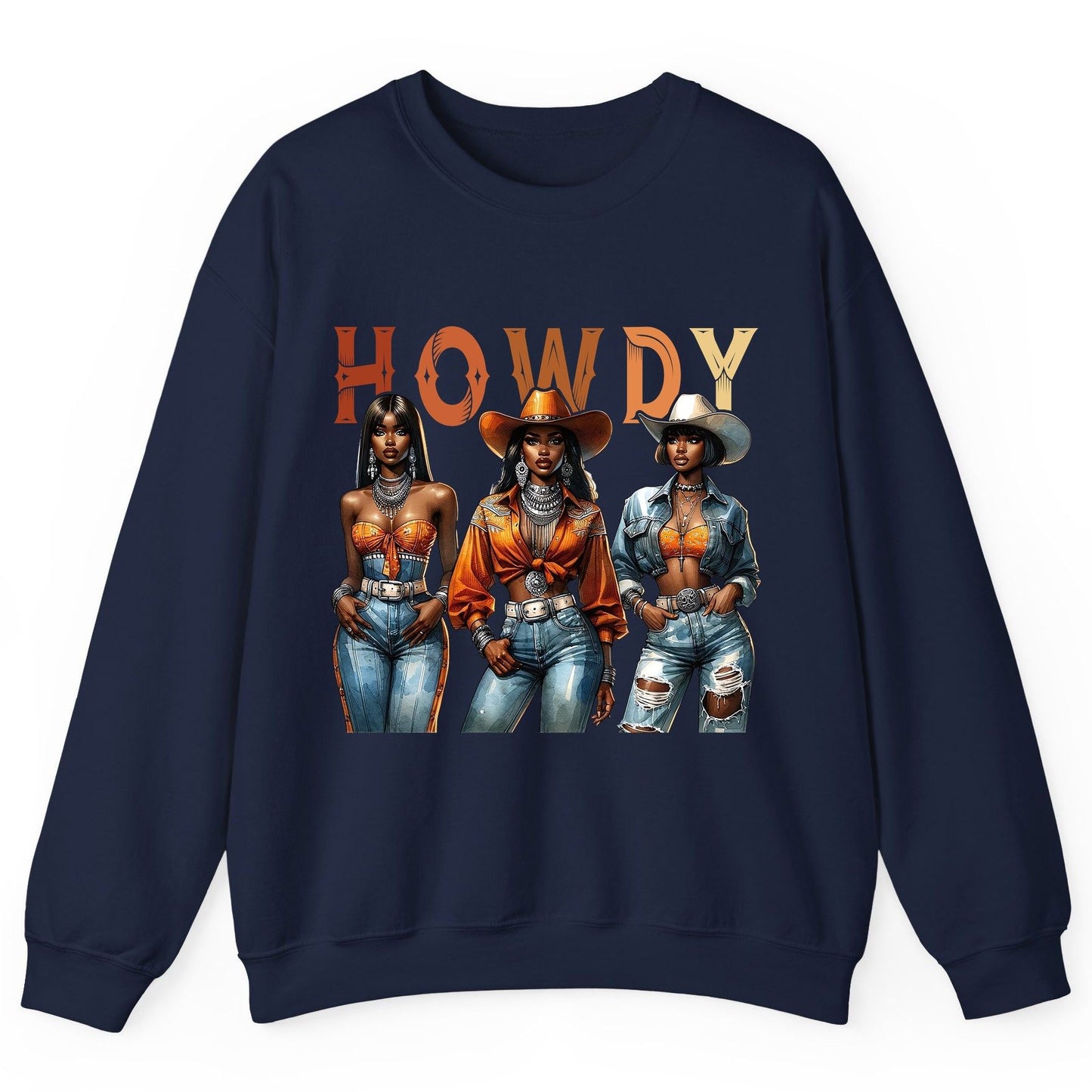 Howdy black cowgirls Sweatshirt Navy product mockup