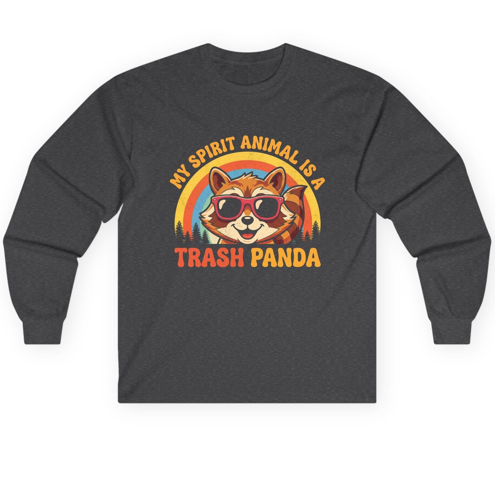 My Spirit Animal Is a Trash Panda raccoon Long Sleeve Tee Dark Heather product mockup