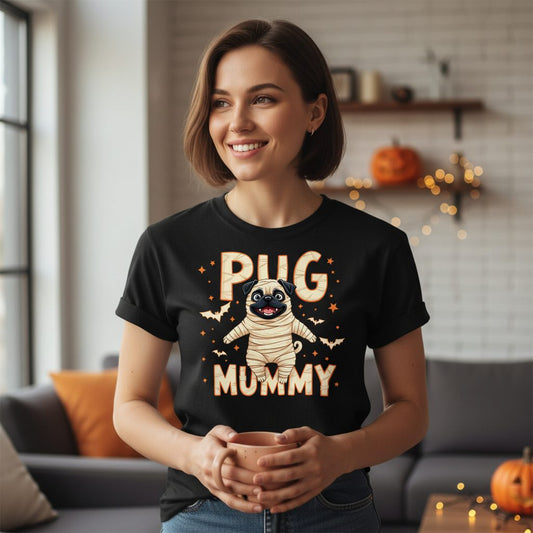Pug Mummy pug T-Shirt Black lifestyle mockup